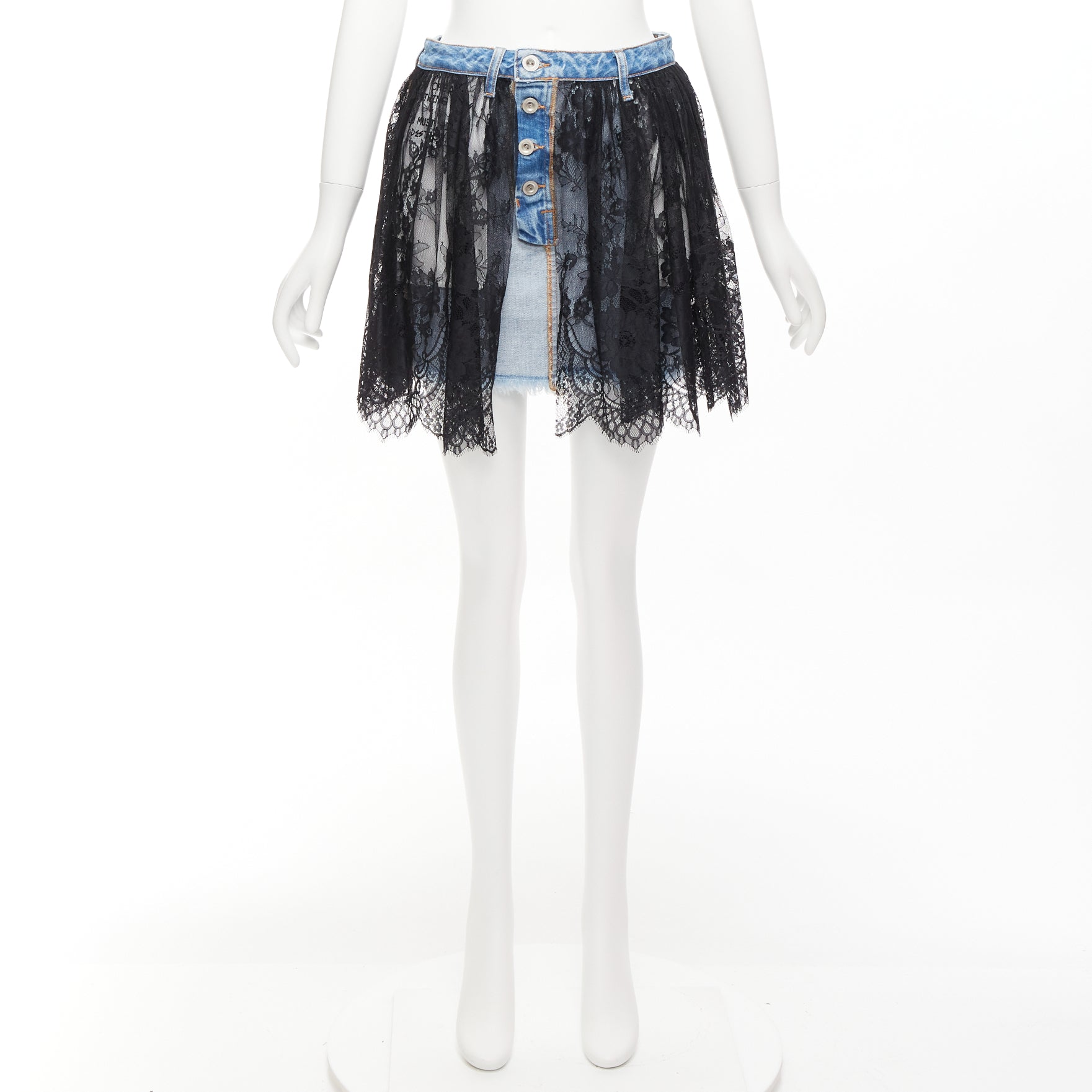 Unravel Project Lace Denim Skirt - Image 11