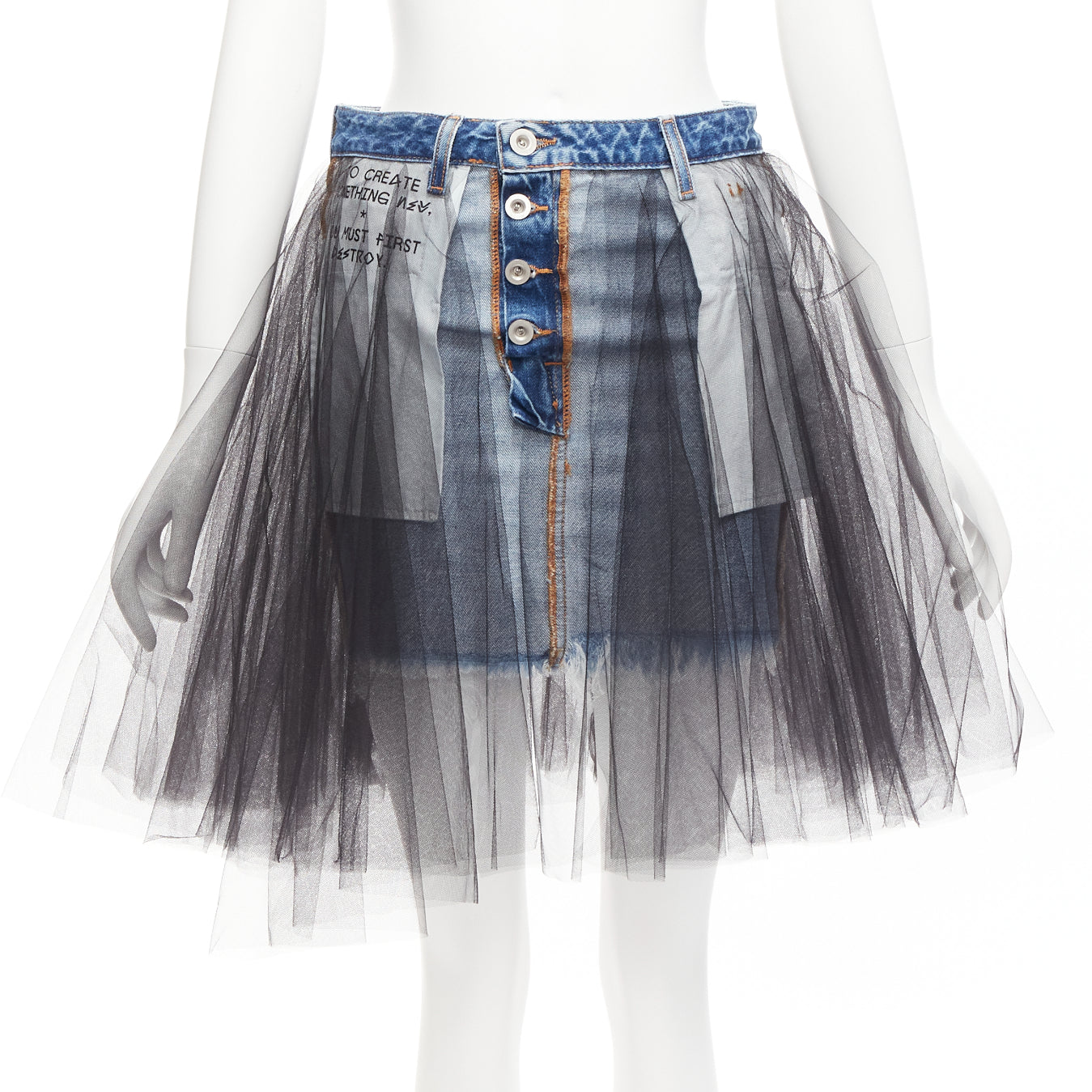 Unravel Project Tulle Denim Skirt