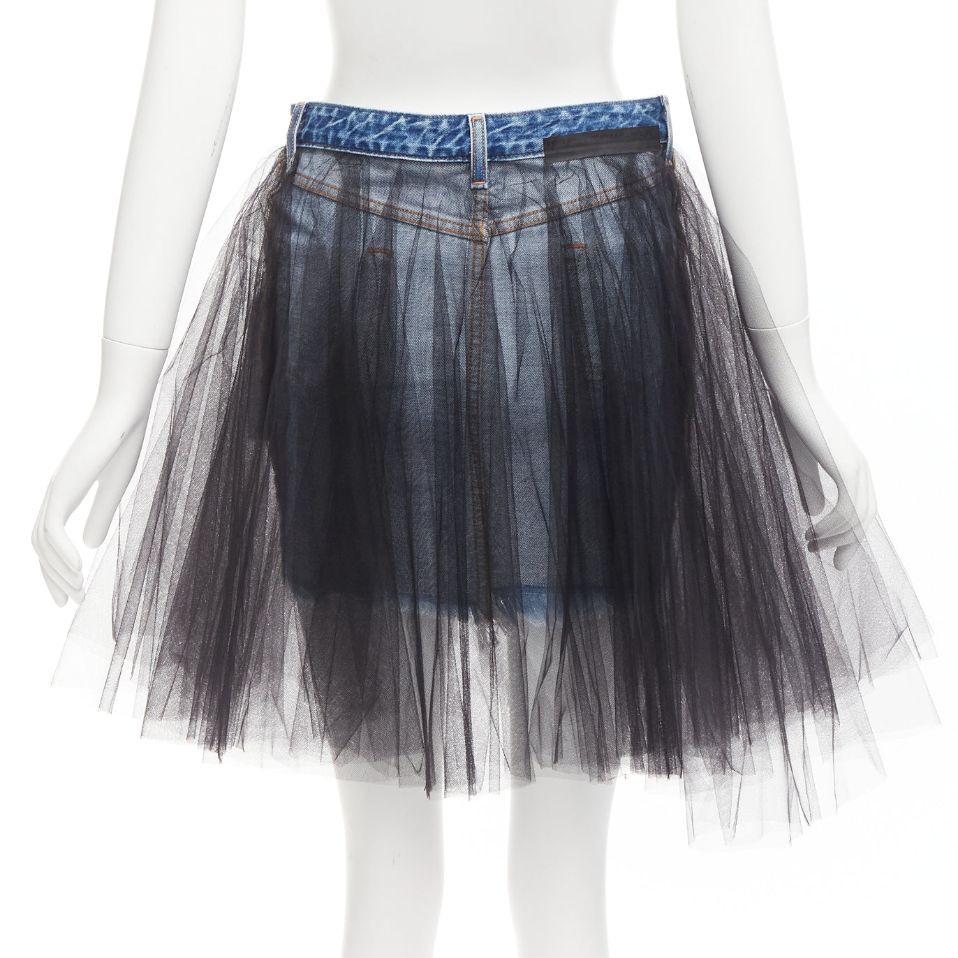 Unravel Project Tulle Denim Skirt - Side view