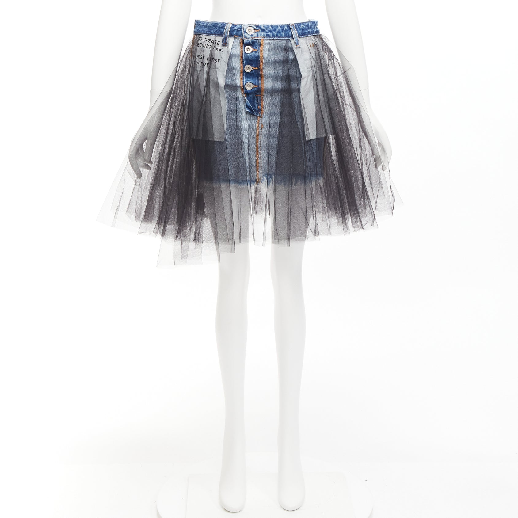 Unravel Project Tulle Denim Skirt - Image 11
