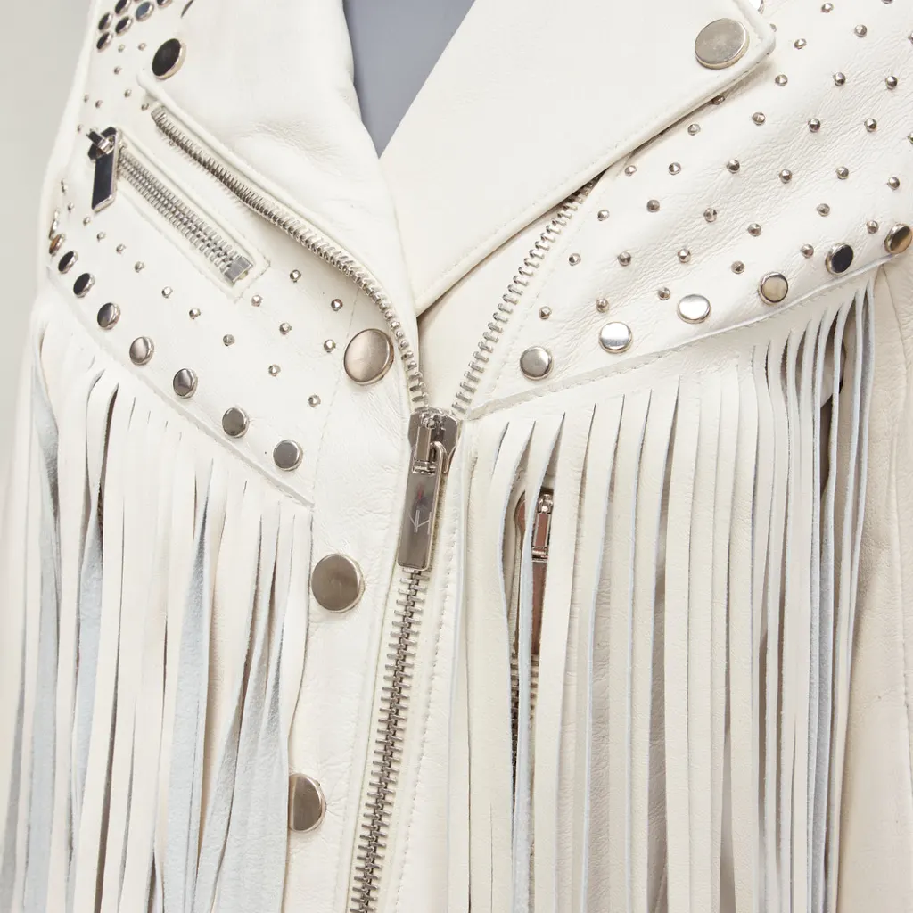 Nour Hammour Fringe Western Jacket Beige Leather Fair - Back View