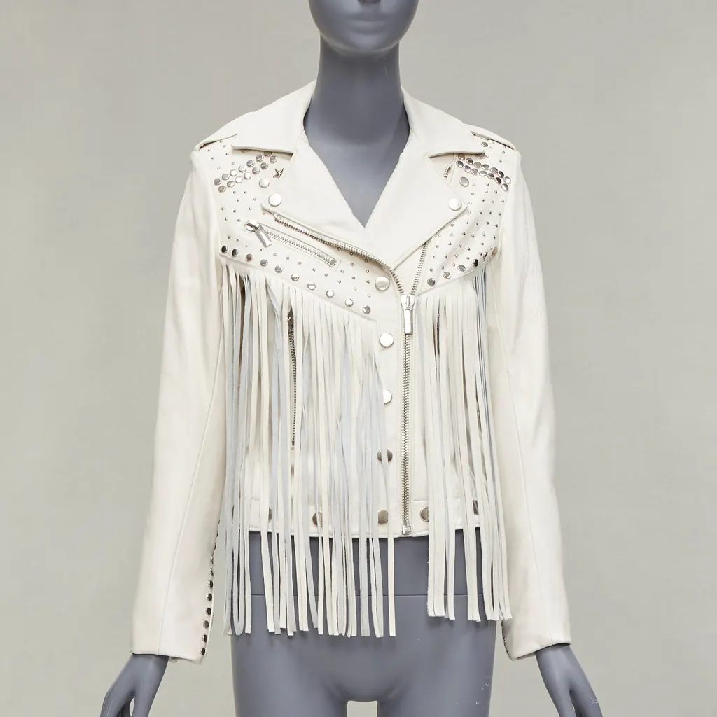 Nour Hammour Fringe Western Jacket Beige Leather Fair - Inside View