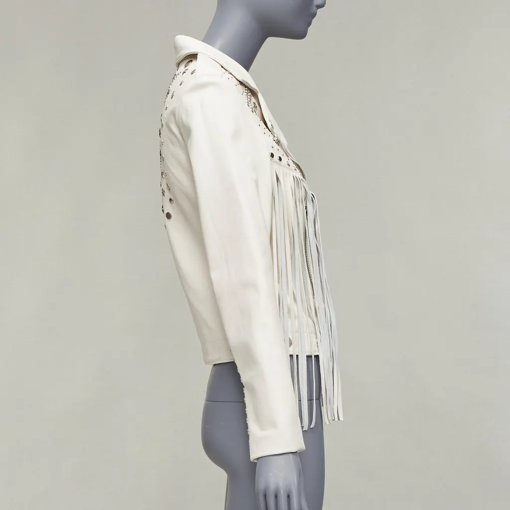 Nour Hammour Fringe Western Jacket Beige Leather Fair - Box View