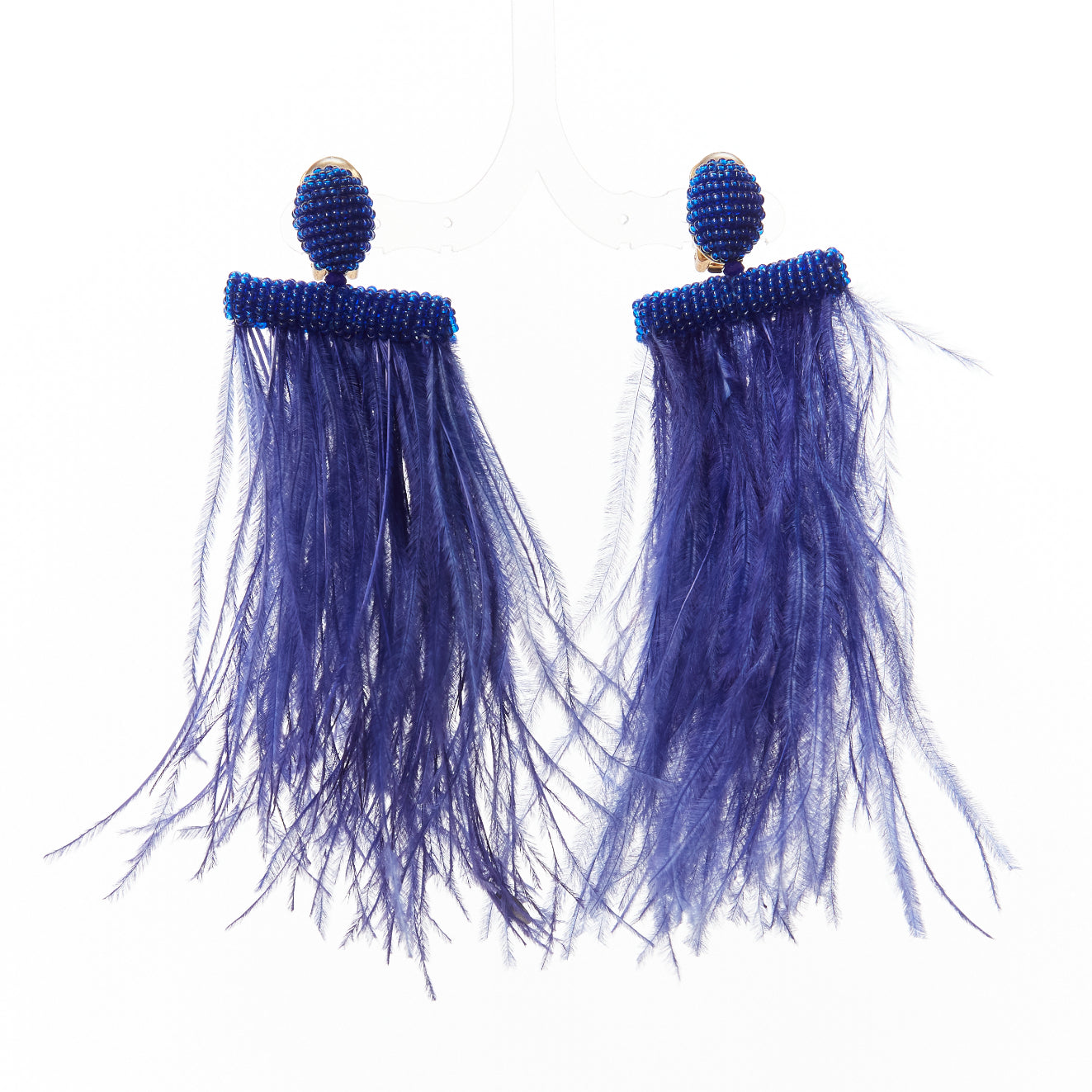 Oscar De La Renta Feather Beaded Earrings - Back view