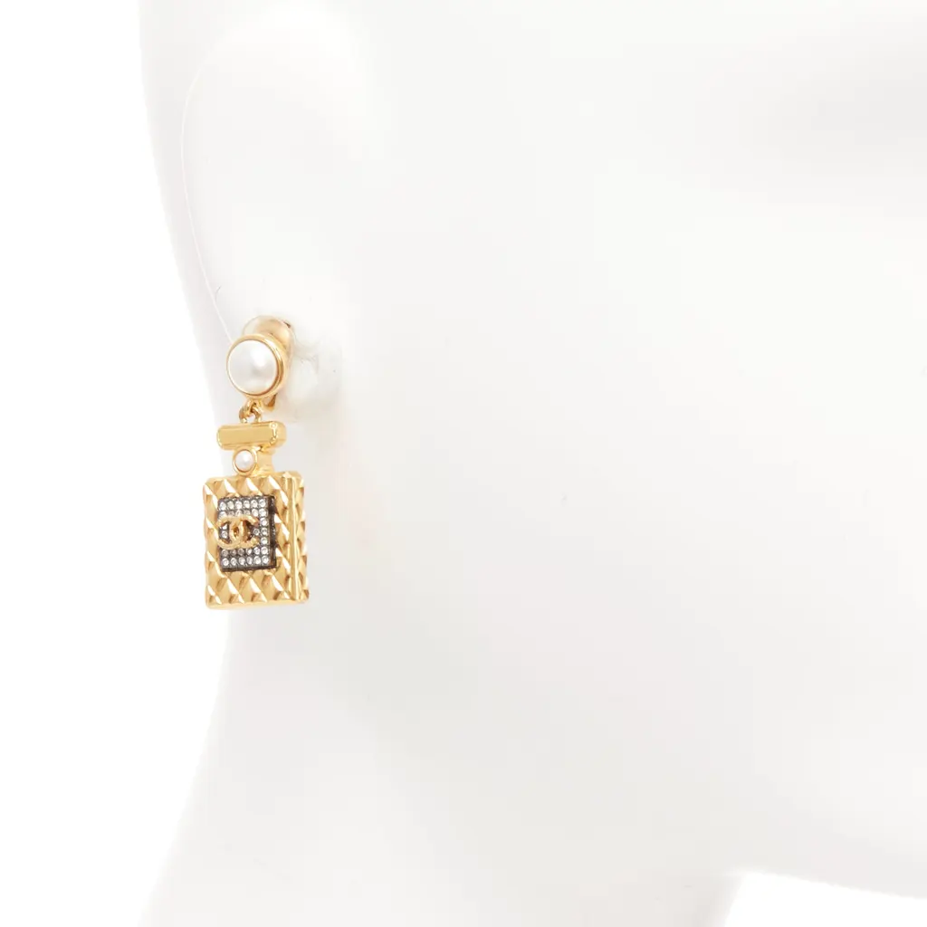 Chanel Perfume Bottle Earrings Gold Metal Never worn - Back View