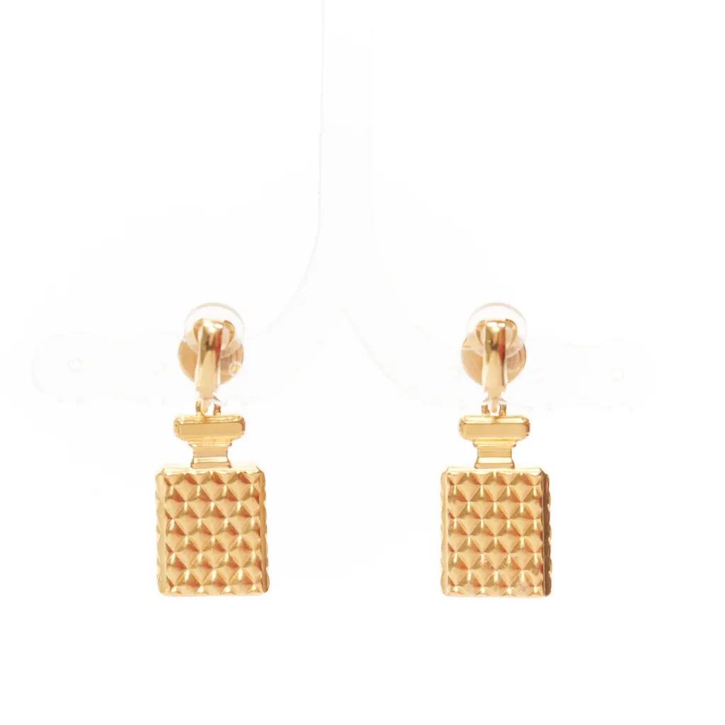 Chanel Perfume Bottle Earrings Gold Metal Never worn - Inside View