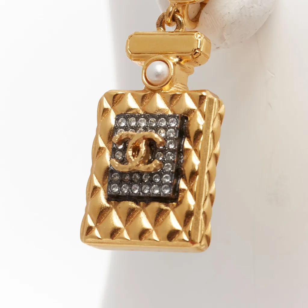 Chanel Perfume Bottle Earrings Gold Metal Never worn - Box View