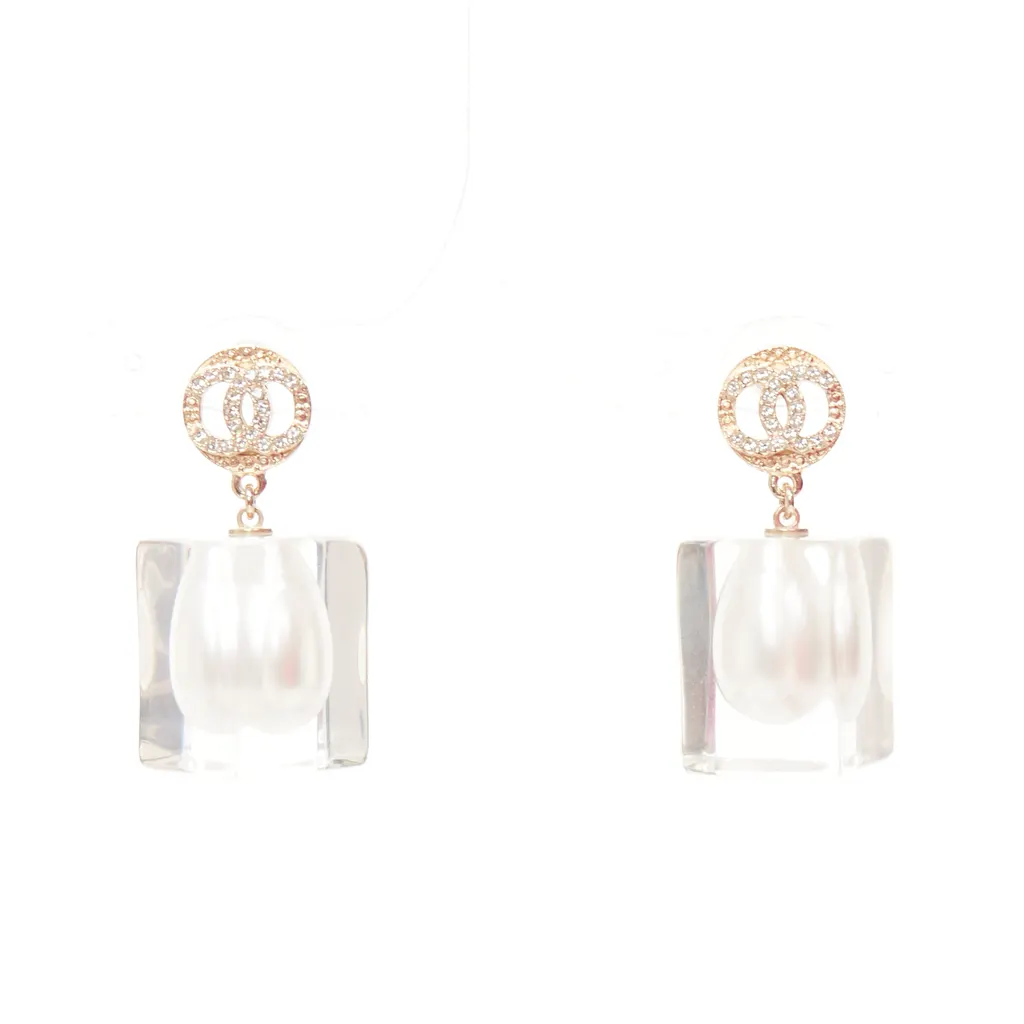 Chanel Encased Pearl Earrings White Pearl Never worn - Front View
