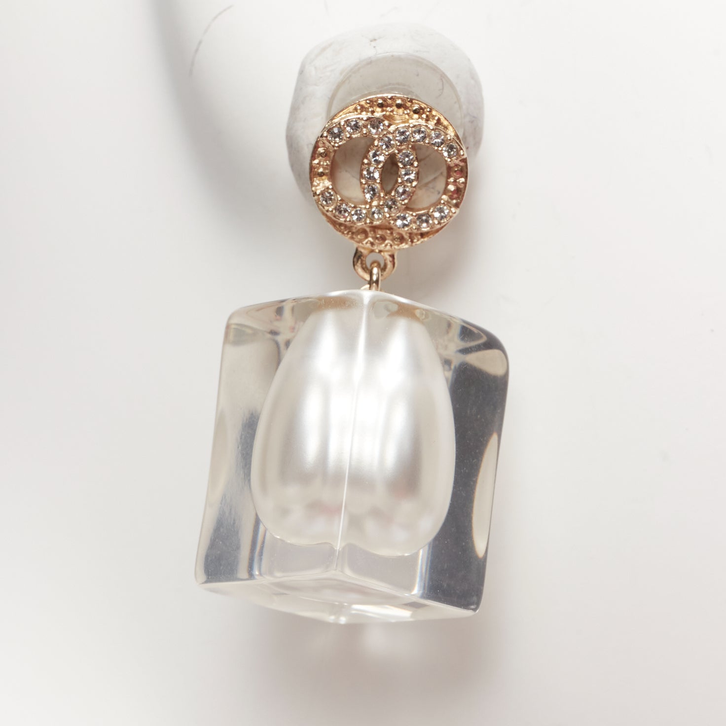 Chanel Encased Pearl Earrings - Side view