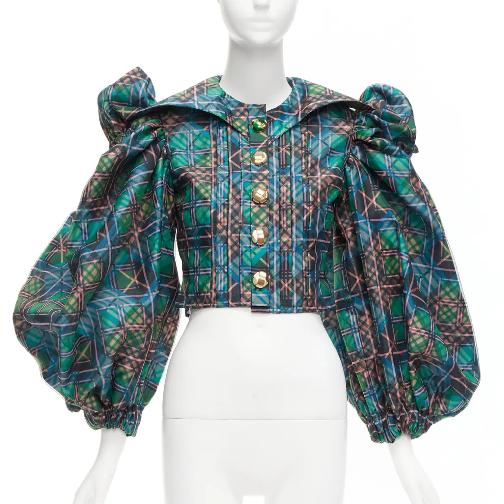Chopova Lowena Plaid Puff Shirt Green Polyester Very good - Front View
