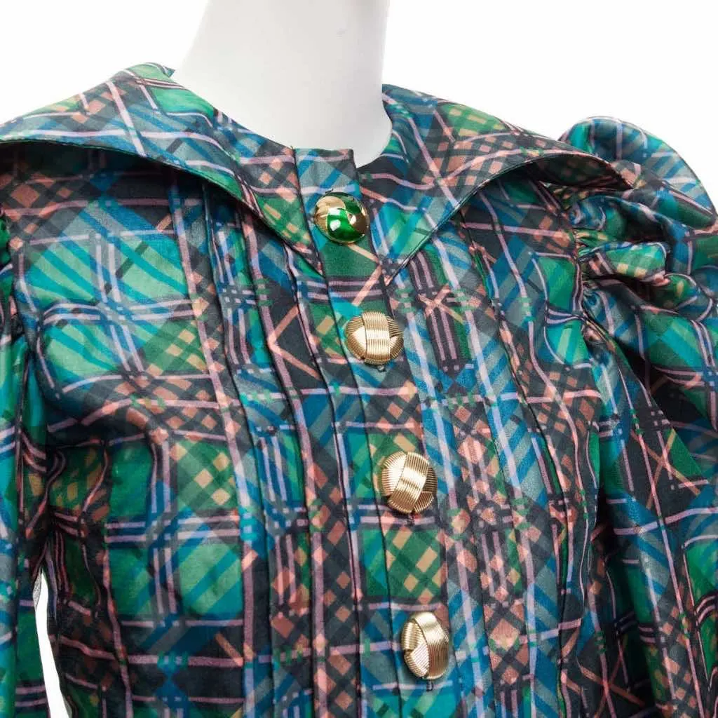 Chopova Lowena Plaid Puff Shirt Green Polyester Very good - Back View
