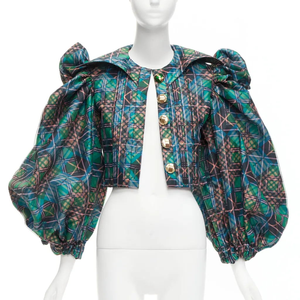 Chopova Lowena Plaid Puff Shirt Green Polyester Very good - Inside View