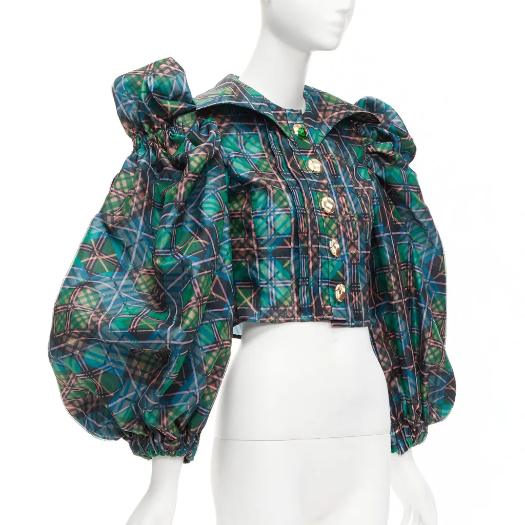 Chopova Lowena Plaid Puff Shirt Green Polyester Very good - Model View