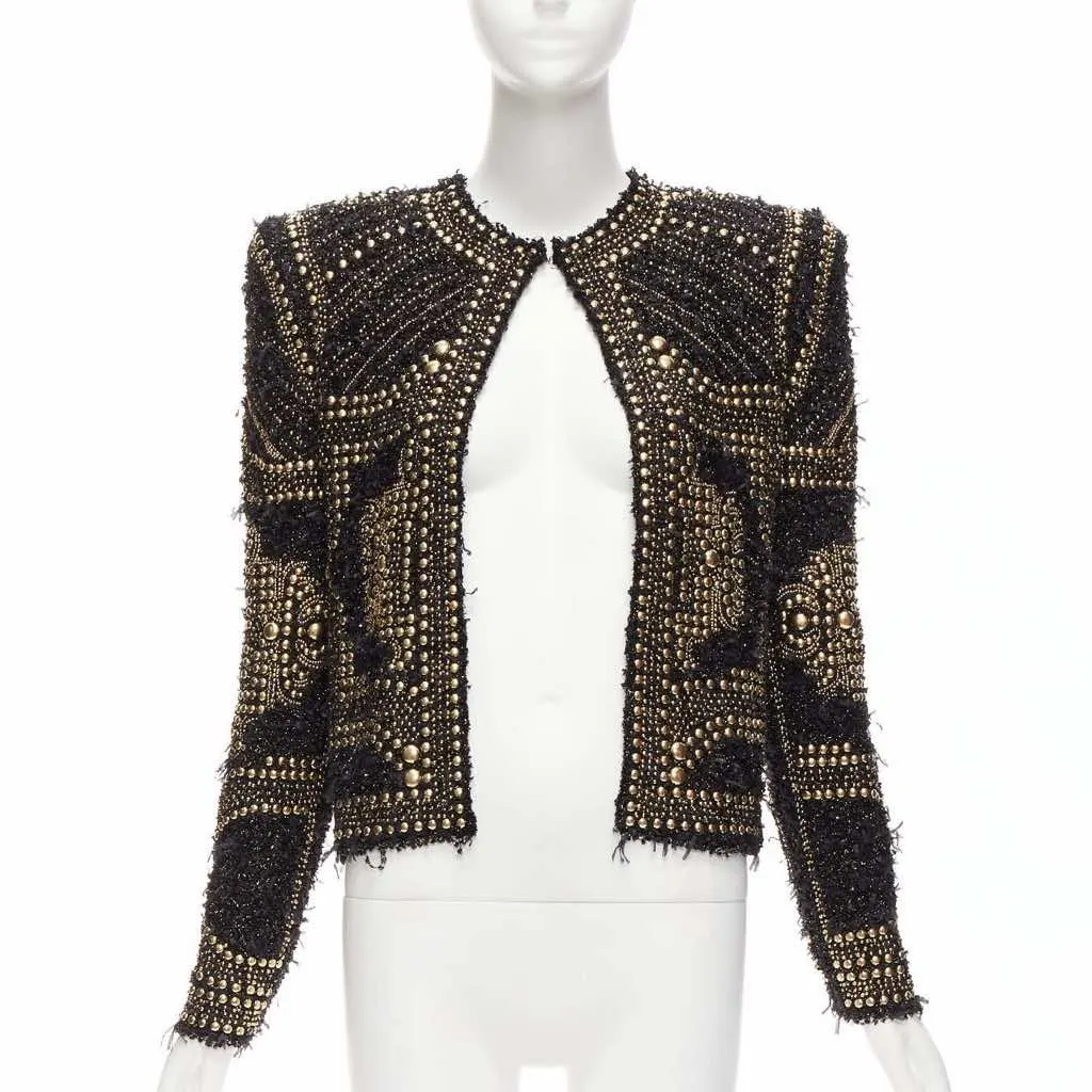 Balmain Gold Tweed Jacket Black Polyamide Never worn - Front View