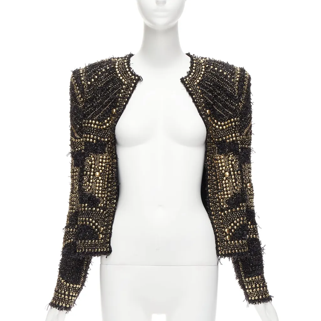 Balmain Gold Tweed Jacket Black Polyamide Never worn - Inside View