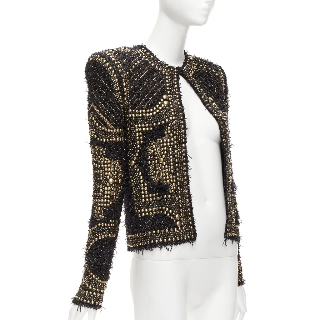 Balmain Gold Tweed Jacket Black Polyamide Never worn - Model View