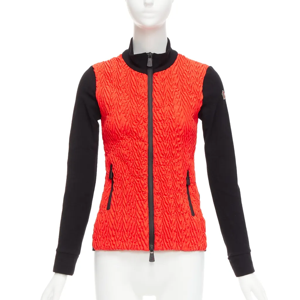 Moncler Red Chevron Fitted Jacket Orange Polyester Never worn, with tag - Front View