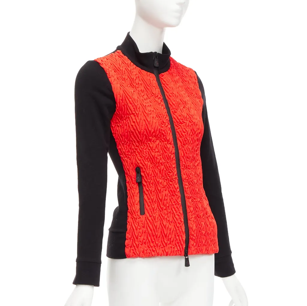Moncler Red Chevron Fitted Jacket Orange Polyester Never worn, with tag - Model View