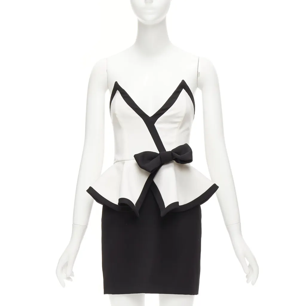 Alessandra Rich Colorblocked Cocktail Dress Black Wool Never worn - Front View