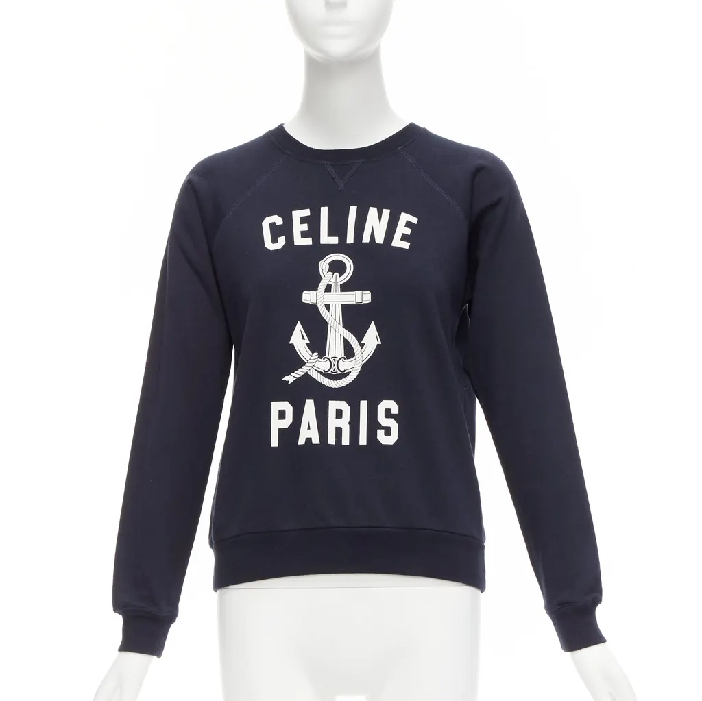 Celine Anchor Logo Sweatshirt Navy Cotton Fair - Front View