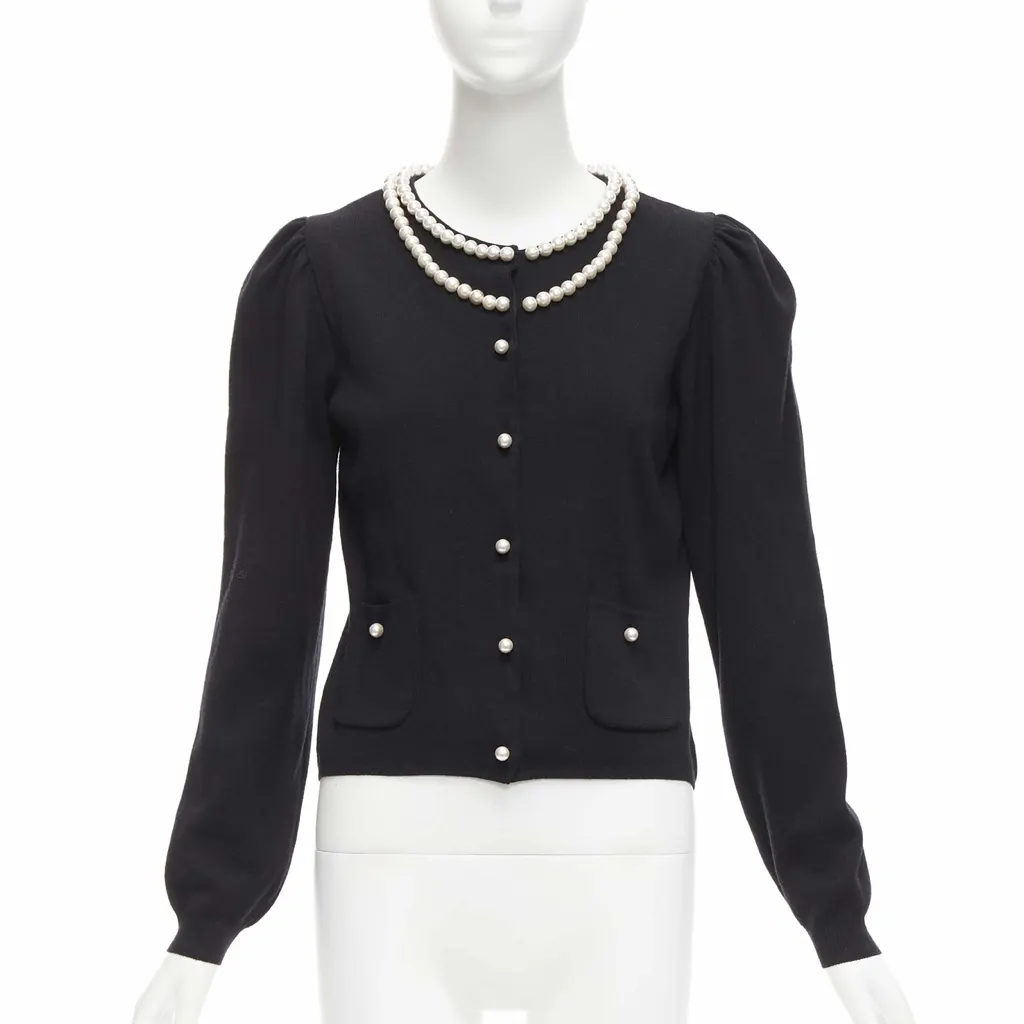 Moschino Pearl Collar Cardigan Black Polyamide Never worn - Front View