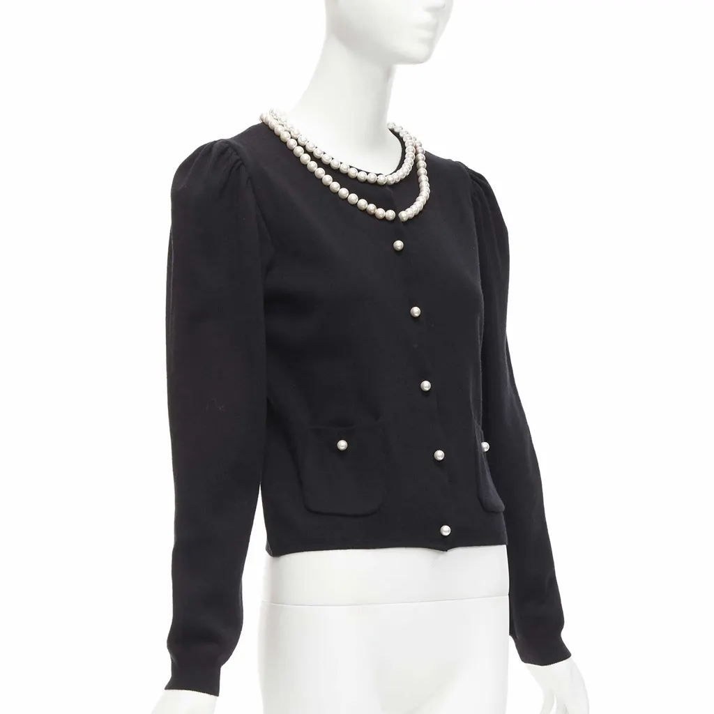 Moschino Pearl Collar Cardigan Black Polyamide Never worn - Model View