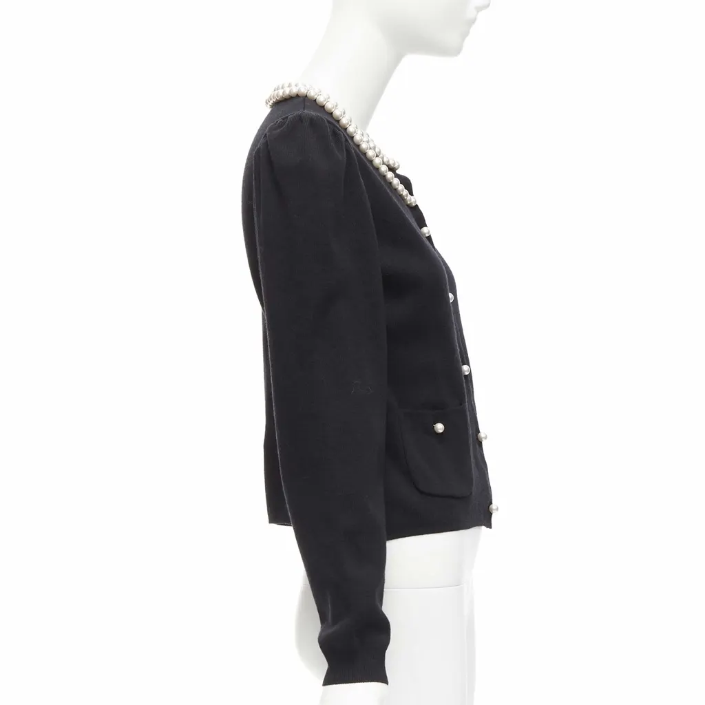 Moschino Pearl Collar Cardigan Black Polyamide Never worn - Box View