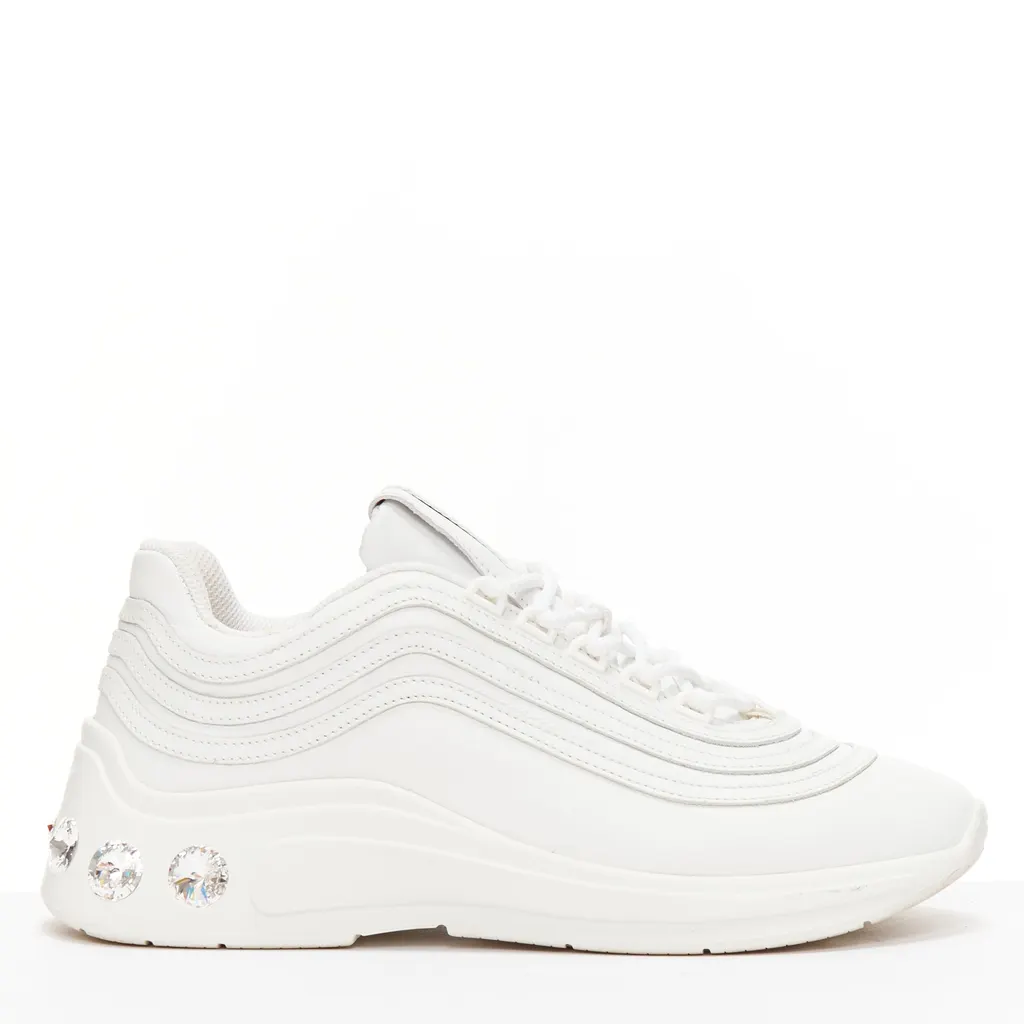 Miu Miu Crystal Heel Sneakers White Leather Very good - Front View