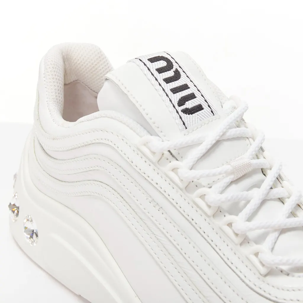 Miu Miu Crystal Heel Sneakers White Leather Very good - Back View