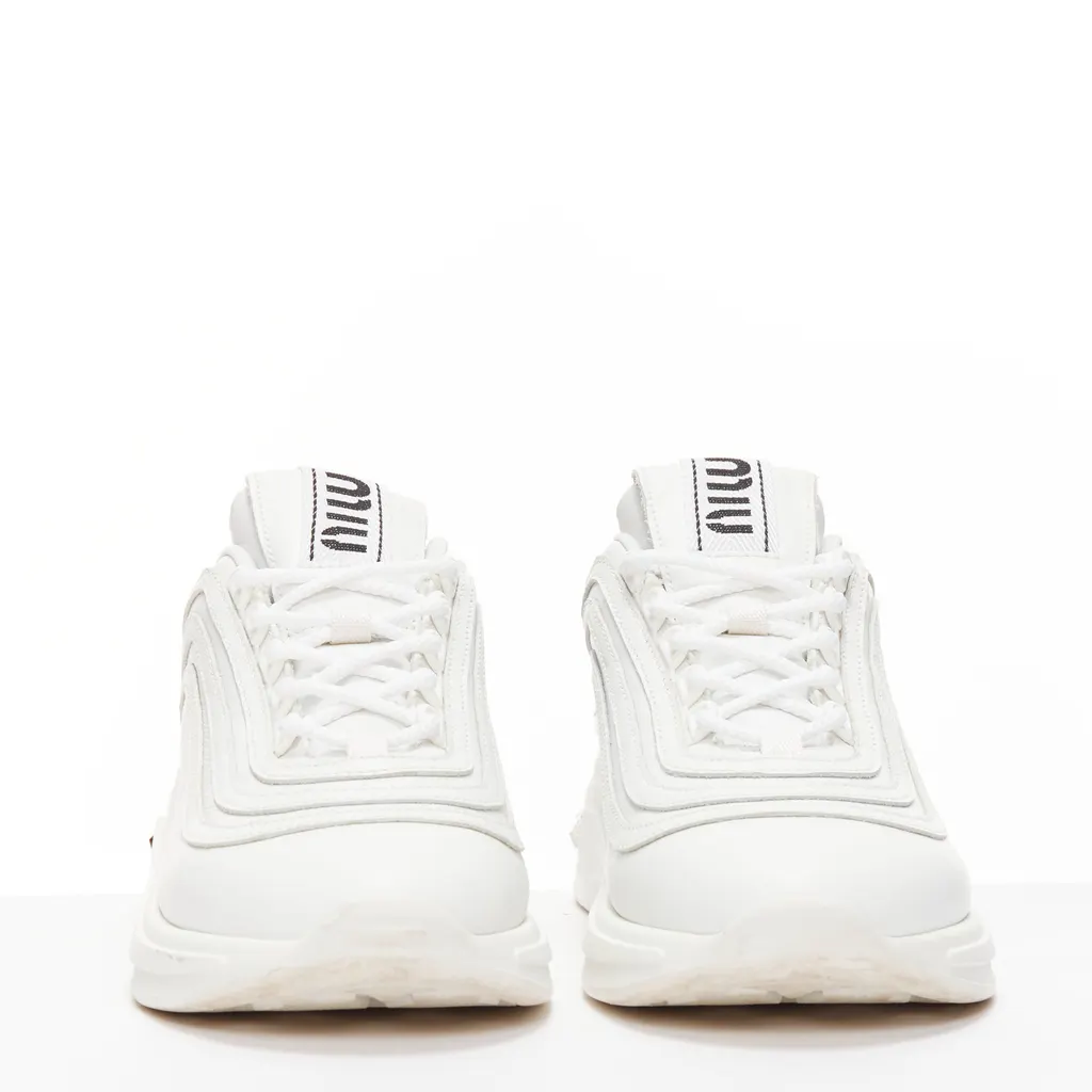 Miu Miu Crystal Heel Sneakers White Leather Very good - Model View