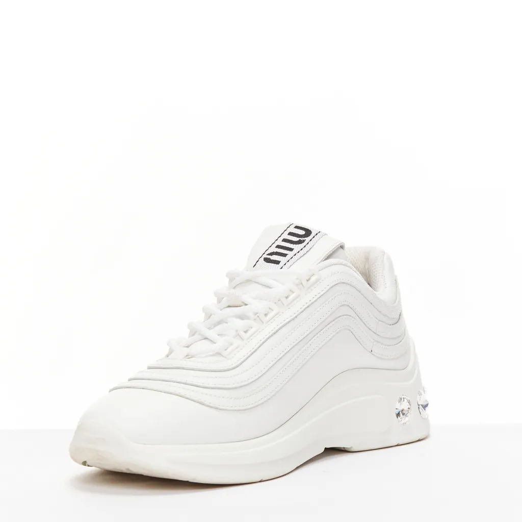 Miu Miu Crystal Heel Sneakers White Leather Very good - Box View