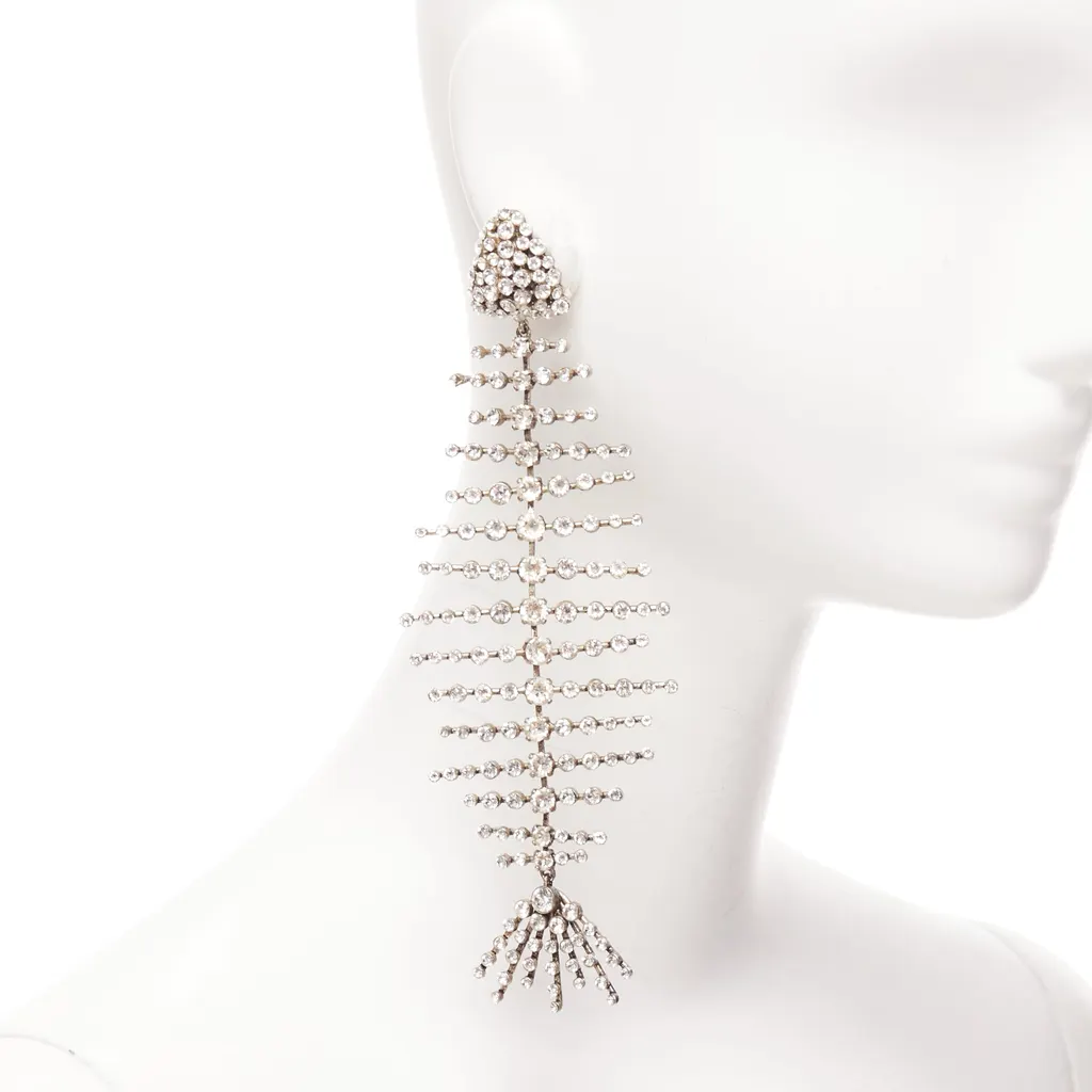 Saint Laurent Fish Bone Earrings Silver Metal Very good - Front View