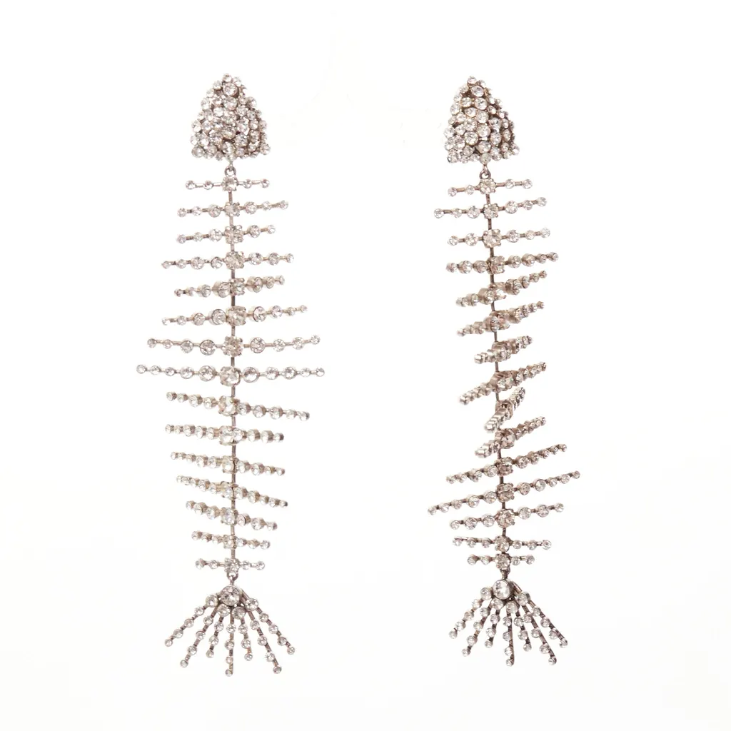Saint Laurent Fish Bone Earrings Silver Metal Very good - Back View