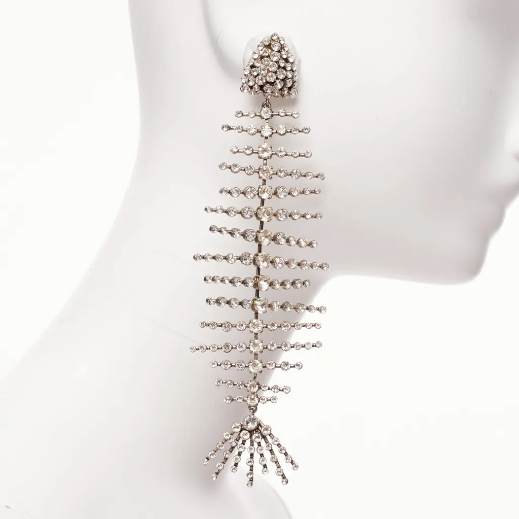 Saint Laurent Fish Bone Earrings Silver Metal Very good - Model View