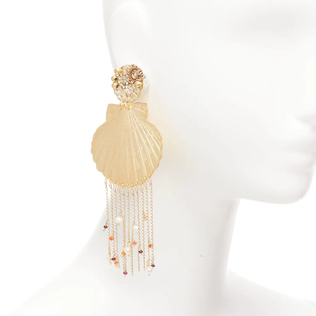 Mercedes Salazar Shell Tassel Earrings Gold Metal Very good - Back View