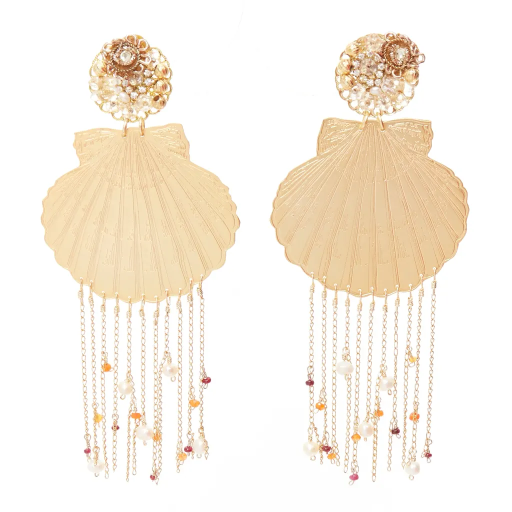 Mercedes Salazar Shell Tassel Earrings Gold Metal Very good - Inside View