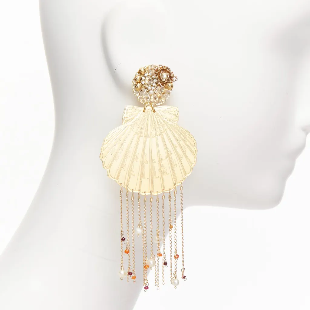 Mercedes Salazar Shell Tassel Earrings Gold Metal Very good - Model View