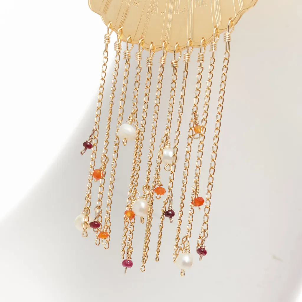 Mercedes Salazar Shell Tassel Earrings Gold Metal Very good - Box View