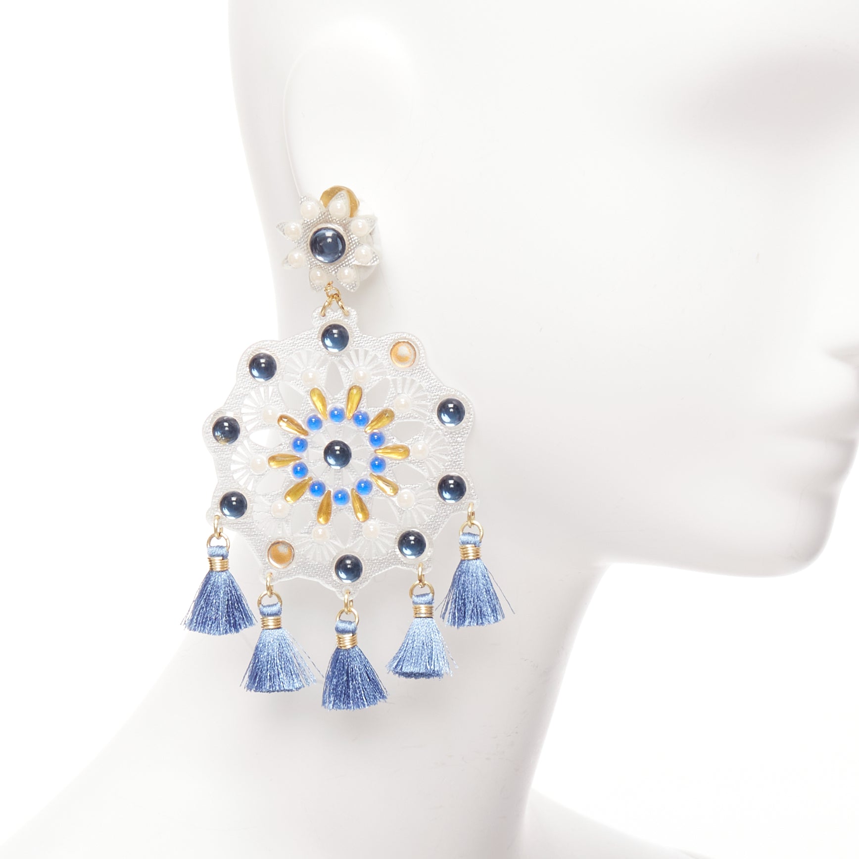 Mercedes Salazar Acrylic Tassel Earrings - Back view