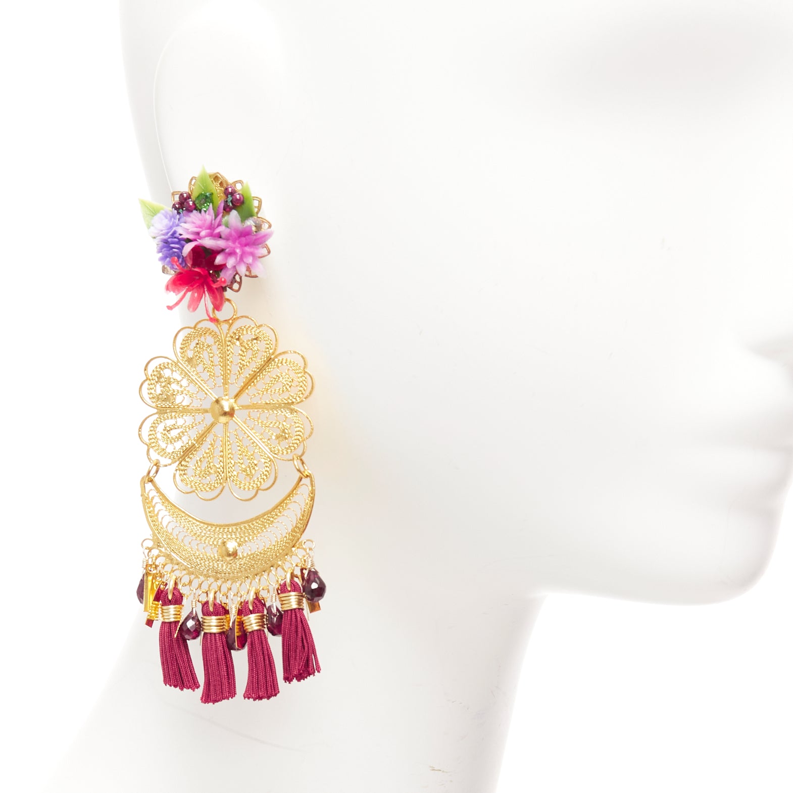 Mercedes Salazar Flower Tassel Earrings - Back view