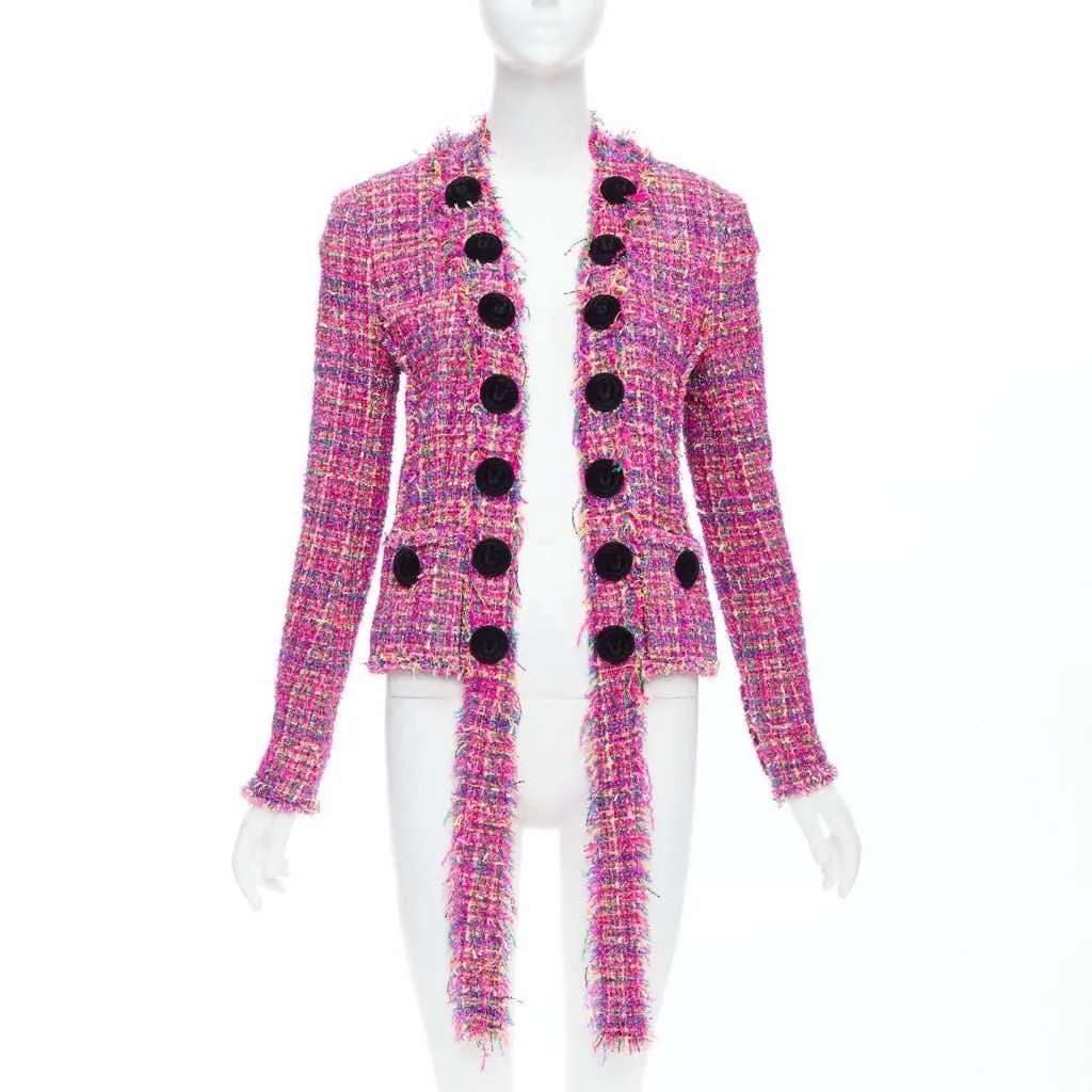 Balmain Pink Tweed Jacket Pink Polyamide Never worn - Front View