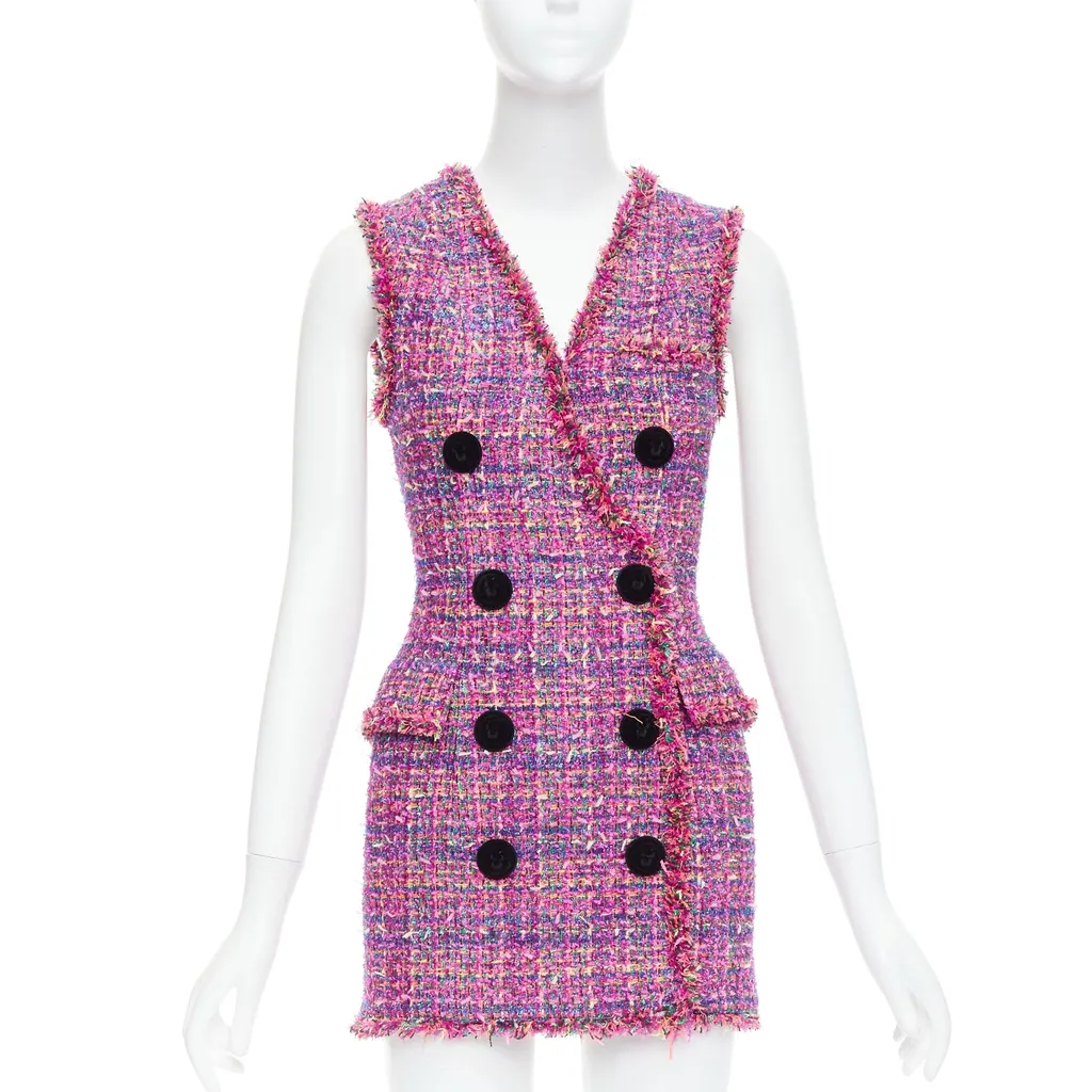 Balmain Tweed Vest Dress Pink Polyamide Never worn - Front View