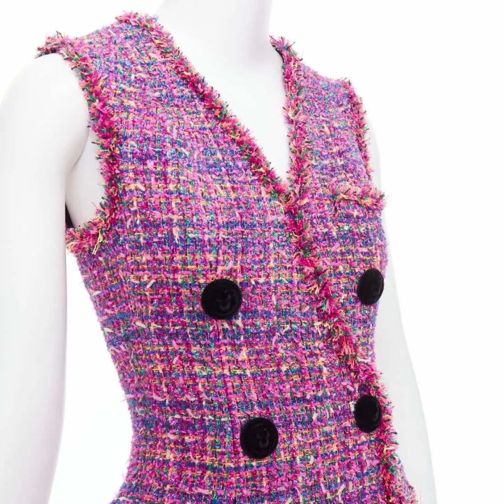 Balmain Tweed Vest Dress Pink Polyamide Never worn - Back View