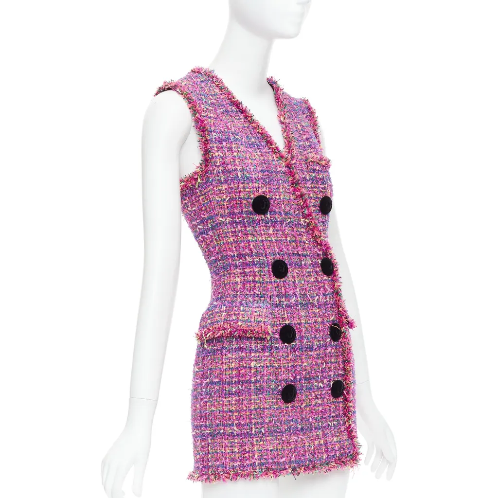 Balmain Tweed Vest Dress Pink Polyamide Never worn - Inside View