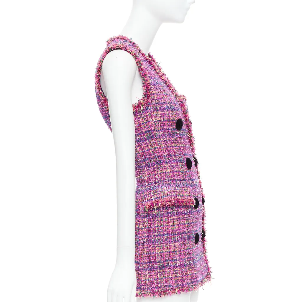 Balmain Tweed Vest Dress Pink Polyamide Never worn - Model View