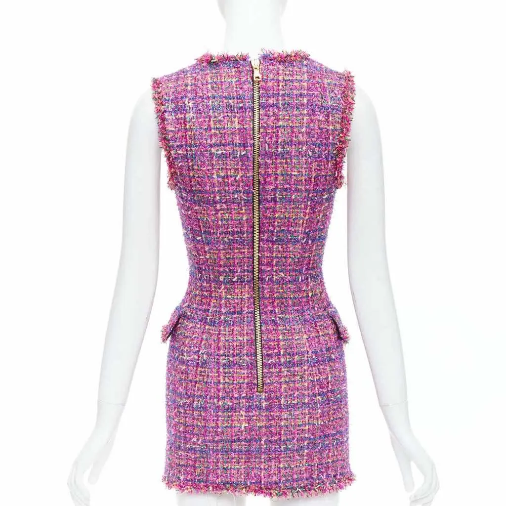 Balmain Tweed Vest Dress Pink Polyamide Never worn - Box View