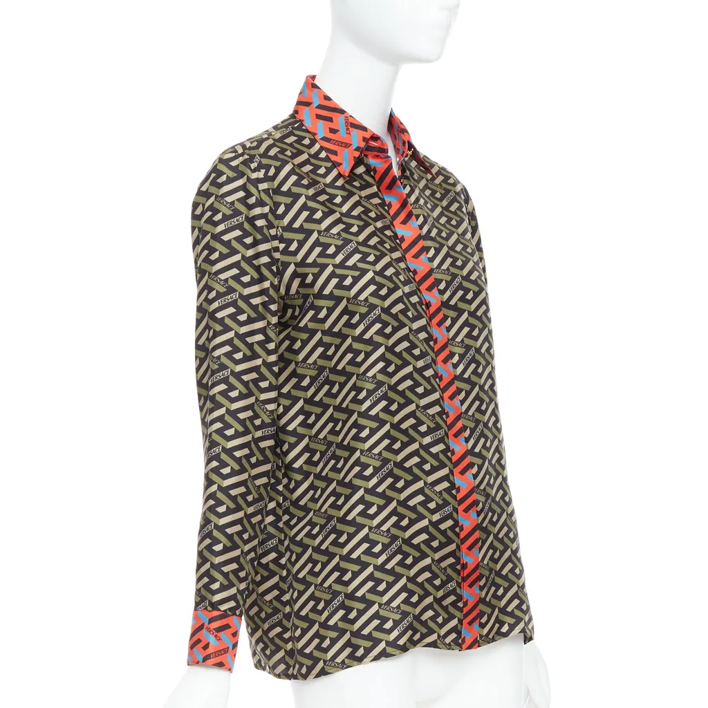 Versace La Greca Green Silk Never worn - Inside View