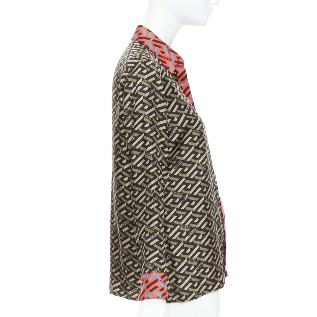 Versace La Greca Green Silk Never worn - Model View