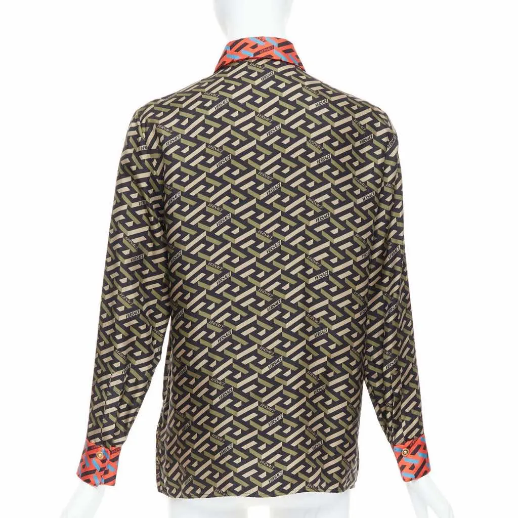 Versace La Greca Green Silk Never worn - Box View