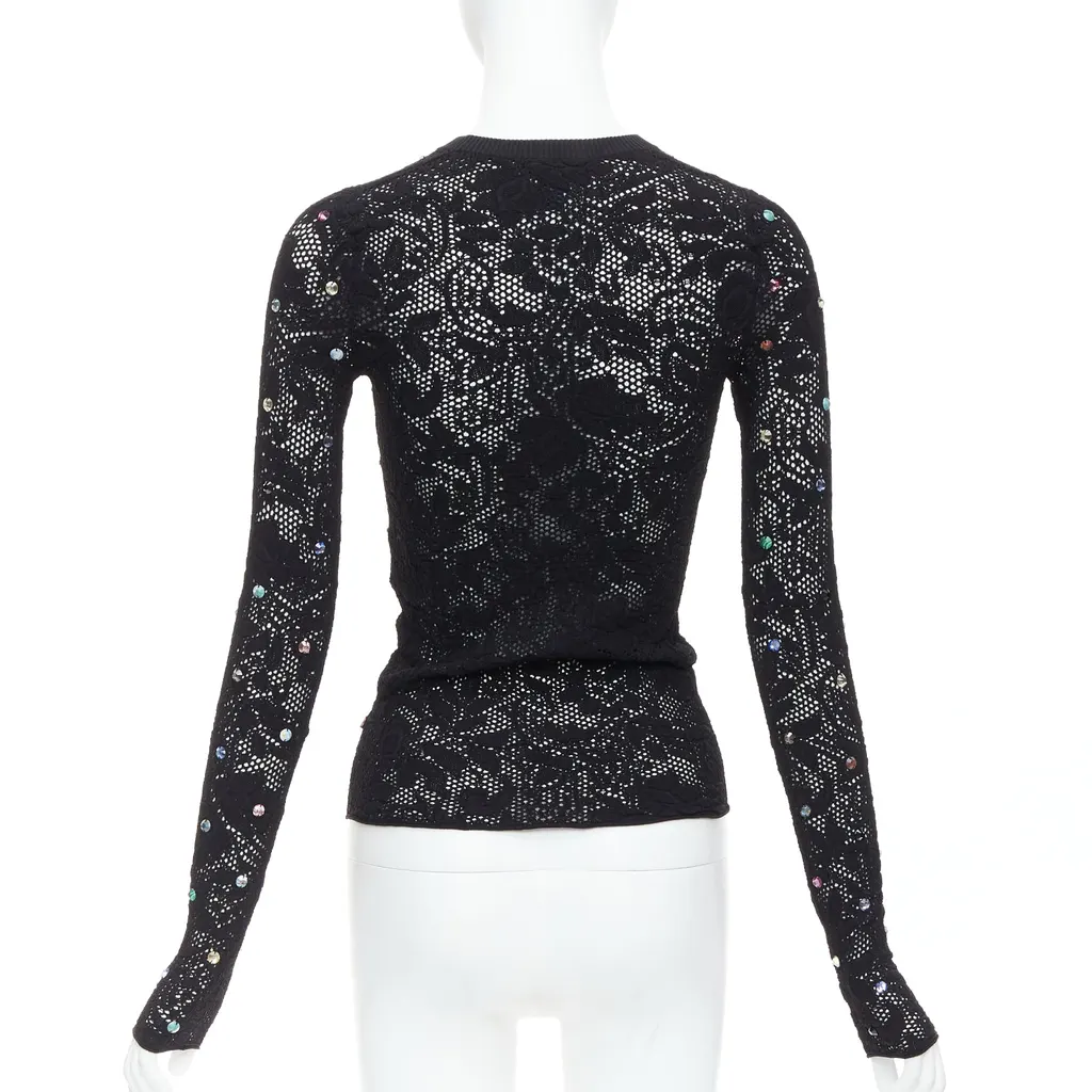 Louis Vuitton Floral Lace Pullover 1ABDZQ Black Viscose Never worn - Box View